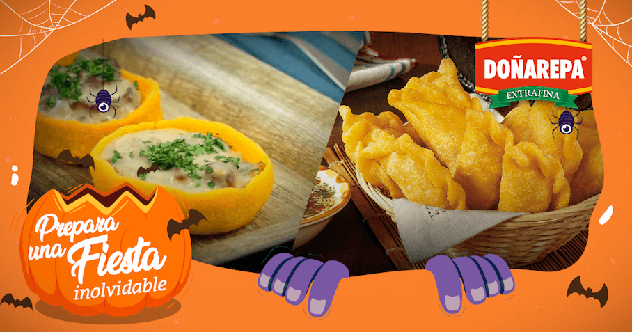 Comida para Halloween acompañada con productos Doñarepa